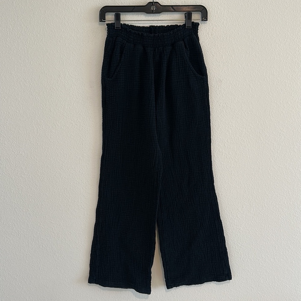 DREW Cotton Gauze Black Pull On Pant
